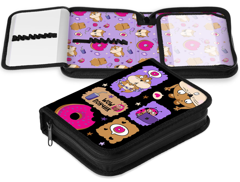 Пенал 1 отд. с 2-мя откид.пл. (200*140*40) молния, ткань/картон "Хомяк Сеня"