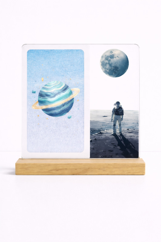 Фоторамка-ночник 18*19см "One small step", светлое дерево