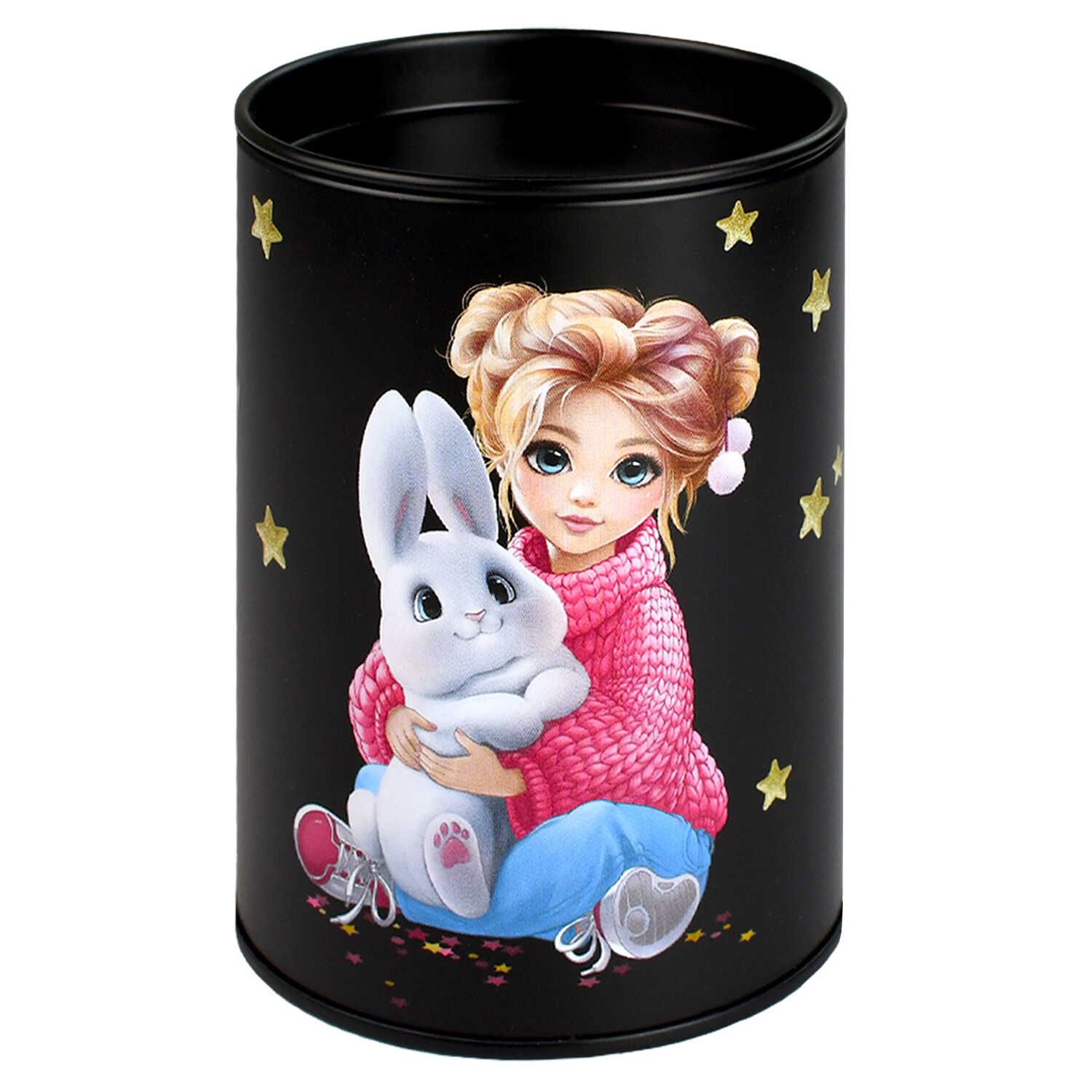 Копилка-подставка для канцелярских принадлежностей металл "Девочка и зайка" 10,4*7,5*7,5см