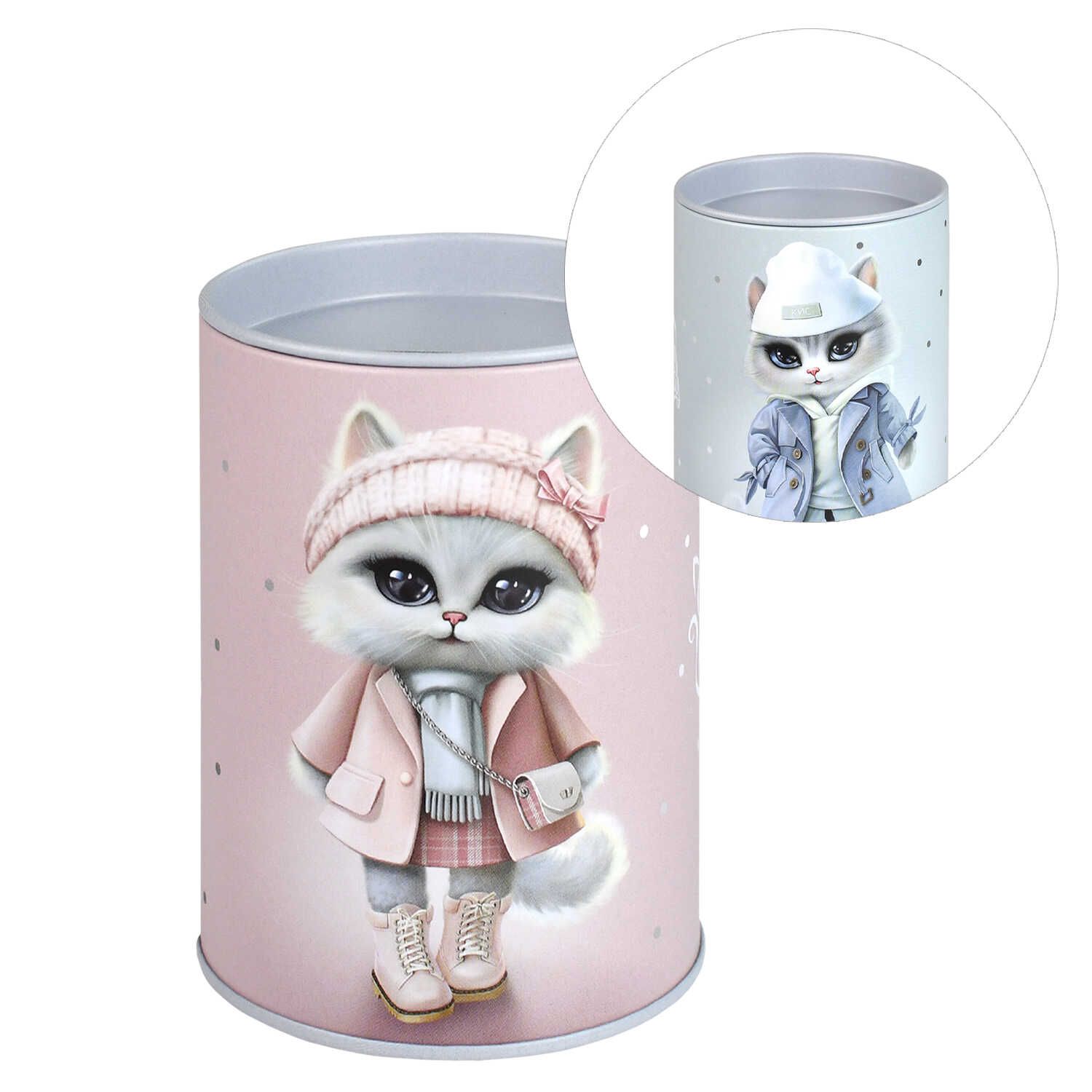 Копилка-подставка для канцелярских принадлежностей металл "Городские кошечки" 10,4*7,5*7,5см