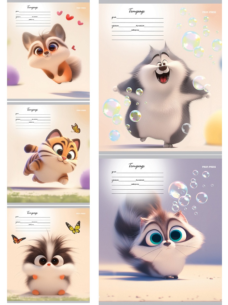 Тетрадь А5 12л косая лин. Проф-Пресс "Забавные пушистики" 5диз.в блоке