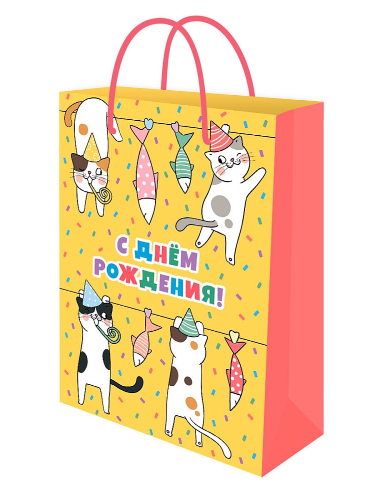 Пакет подар. бумажн. 22*31*10 см, 128гр/м2  Коты на веревке
