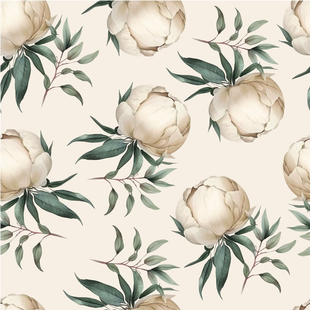 Бумага упаковочная 70*100см  "Peony. Айвори"