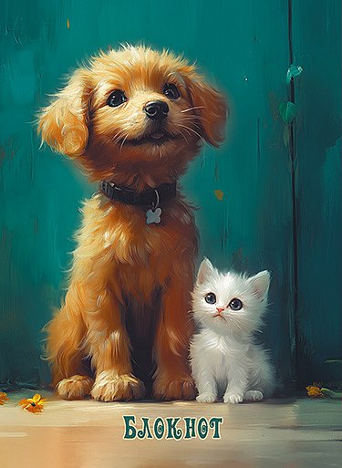 Блокнот А6  80л гребень "Щенок и котенок"