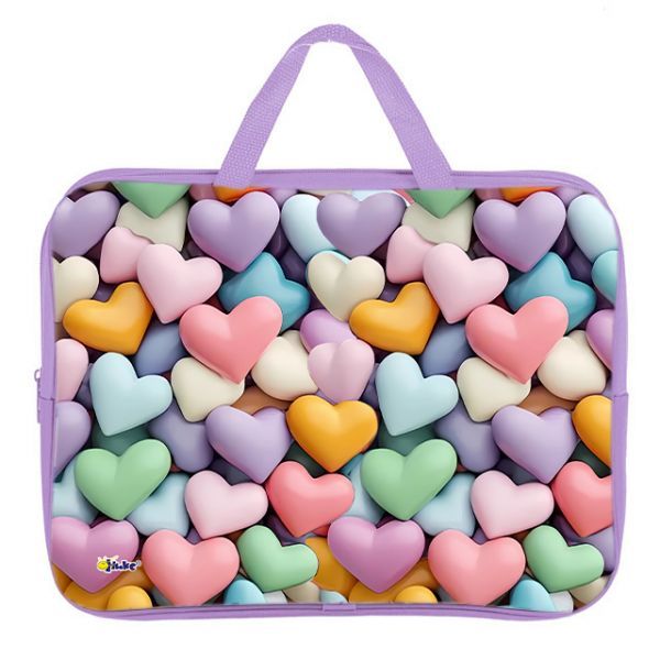 Папка А4 (350*265*45) с ручками, молния, ткань "Сердечки 3D"