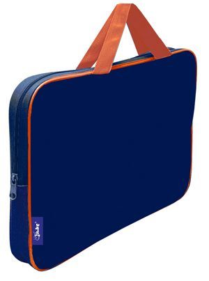 Папка А4 (350*265*40) с ручками, молния, ткань "Тёмно-синий-оранжевый"