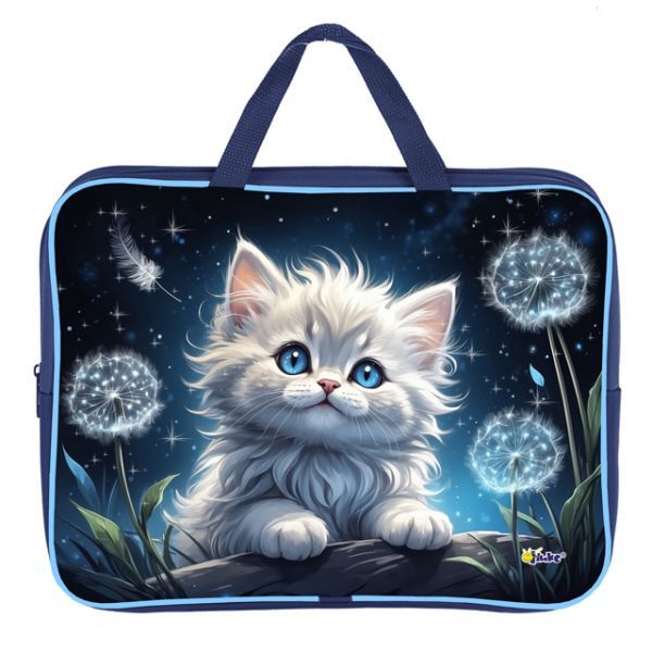 Папка А4 (350*265*80) с ручками, молния, ткань "Котик в одуванчиках"