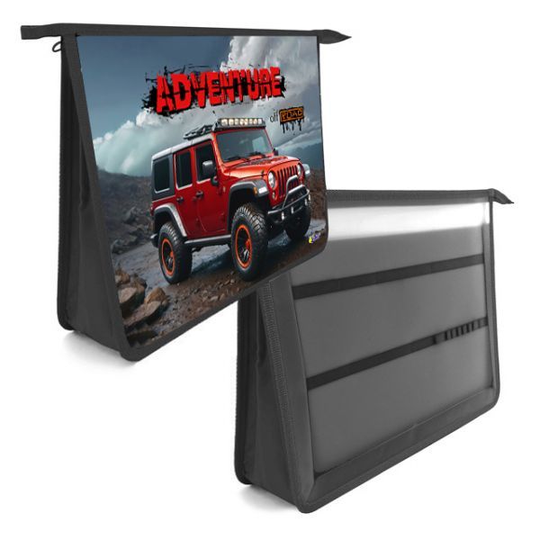 Папка д/труда А4 (340*245*75) 2отд. молния сверху, пластик "Внедорожник красный"