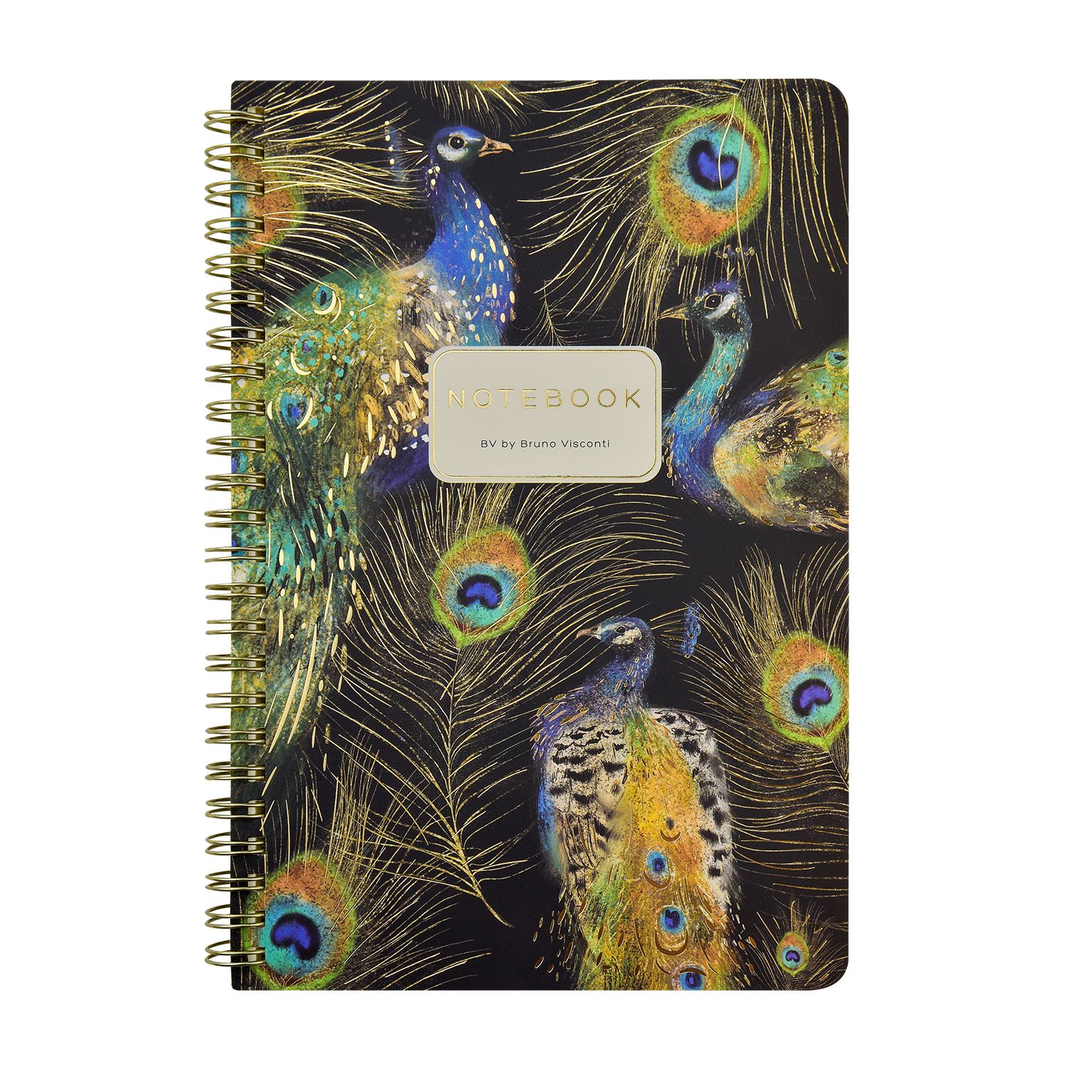 Записная книжка А5  60л. картон, гребень "Fauna. Павлины" кл., софт-тач, фольга