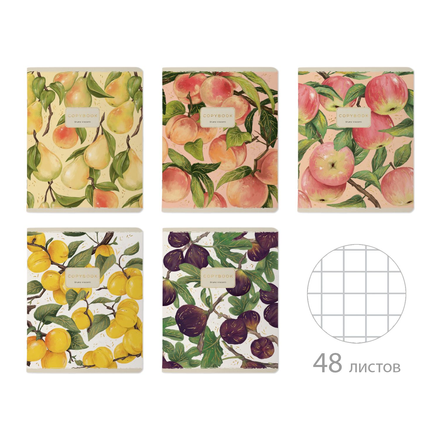 Тетрадь А5 48л кл. BV "Flora. Fruits" мат.лам., фольга