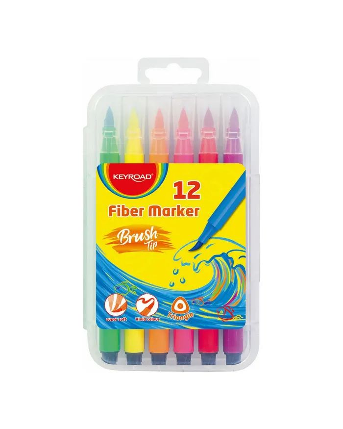 Фломастеры кистевидные 12цв "KEYROAD Brushmarker", пластик.футляр