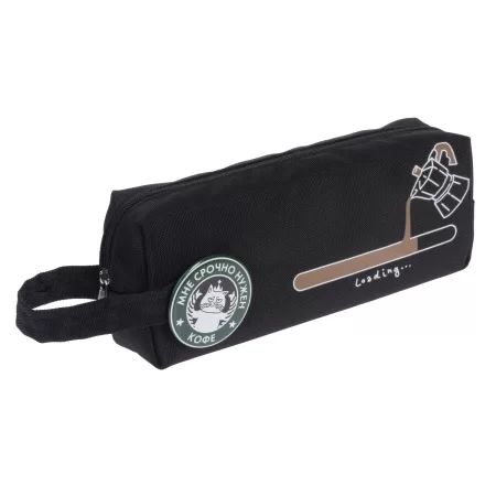 Пенал-косметичка (200*75*50) ткань, молния "Coffee Story. Черный" с петлей