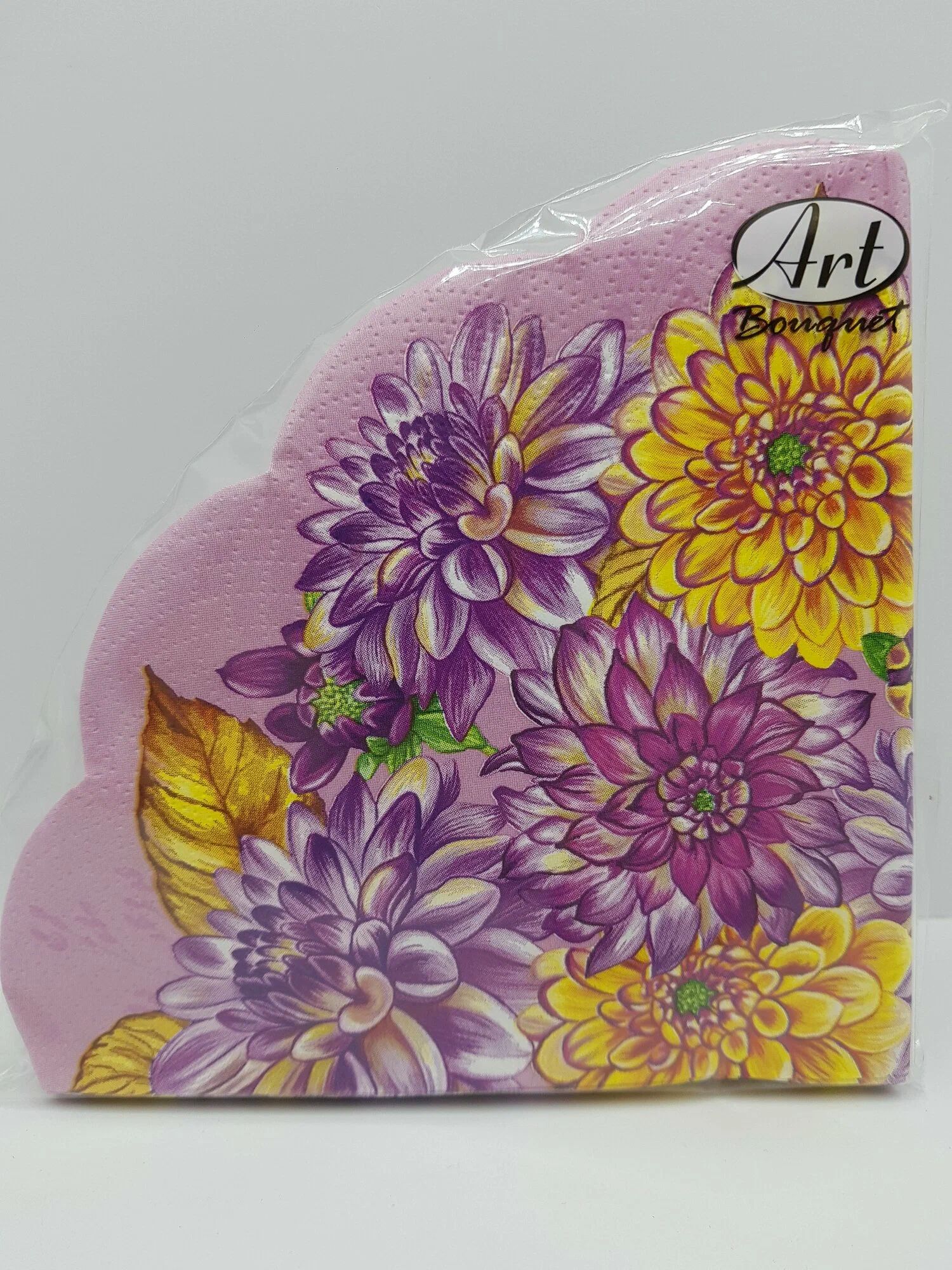 Салфетка Art Bouquet Rondo "Георгины на розовом" Ф32см, 12шт., 3-х слойная