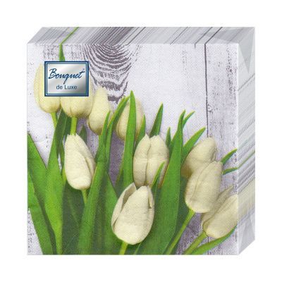 Салфетка Bouquet de Luxe "Белые тюльпаны" 24*24см, 25шт., 3-х слойная
