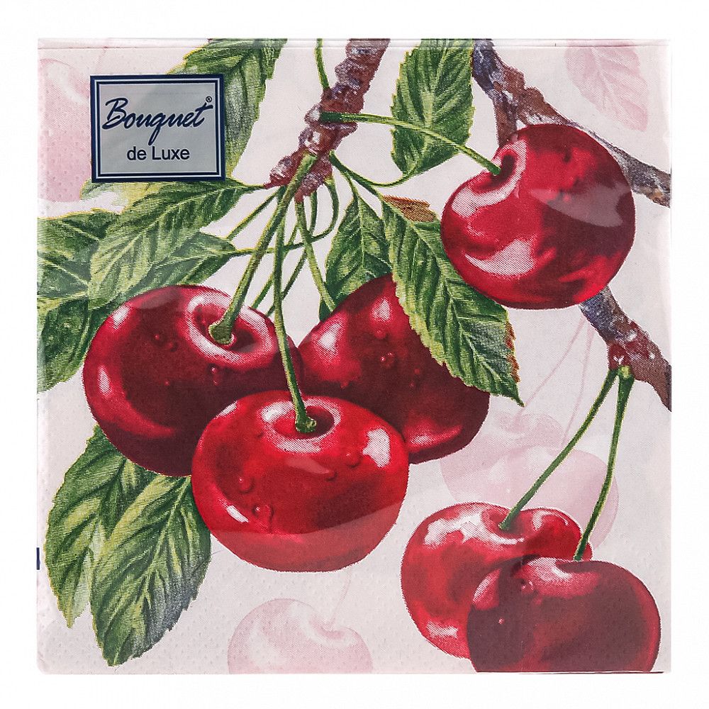 Салфетка Bouquet de Luxe "Вишня" 24*24см, 25шт., 3-х слойная