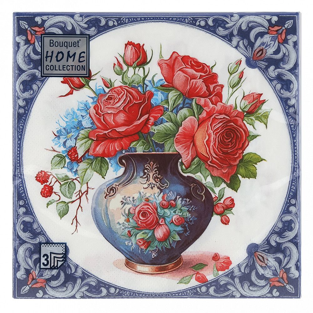 Салфетка Bouquet Home Collection Classic "Ваза с розами" 33*33см, 20шт., 3-х слойная