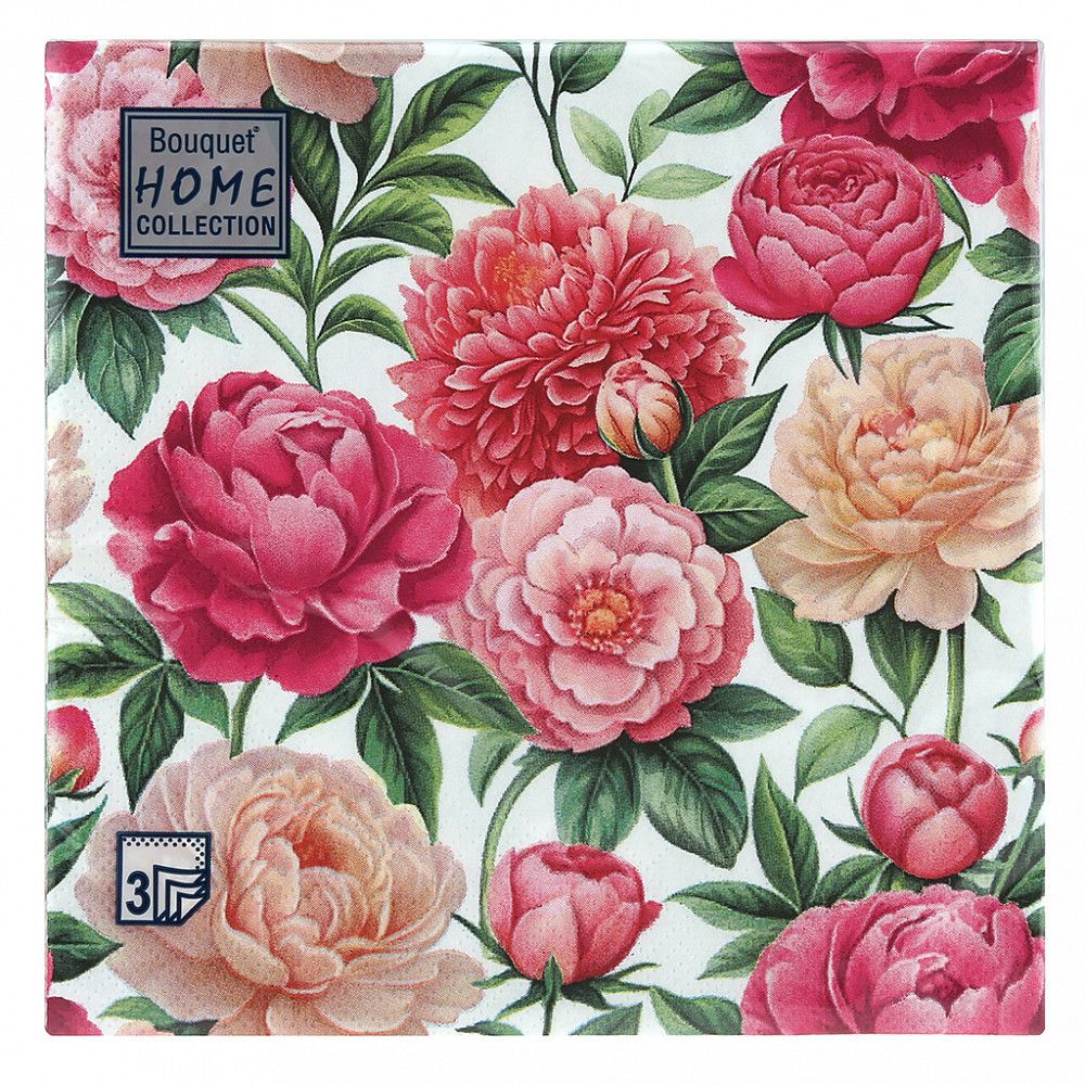 Салфетка Bouquet Home Collection Classic "Любимые пионы" 33*33см, 20шт., 3-х слойная