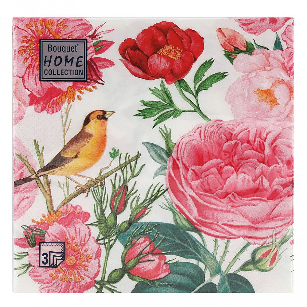 Салфетка Bouquet Home Collection Classic "Розы с птичкой" 33*33см, 20шт., 3-х слойная