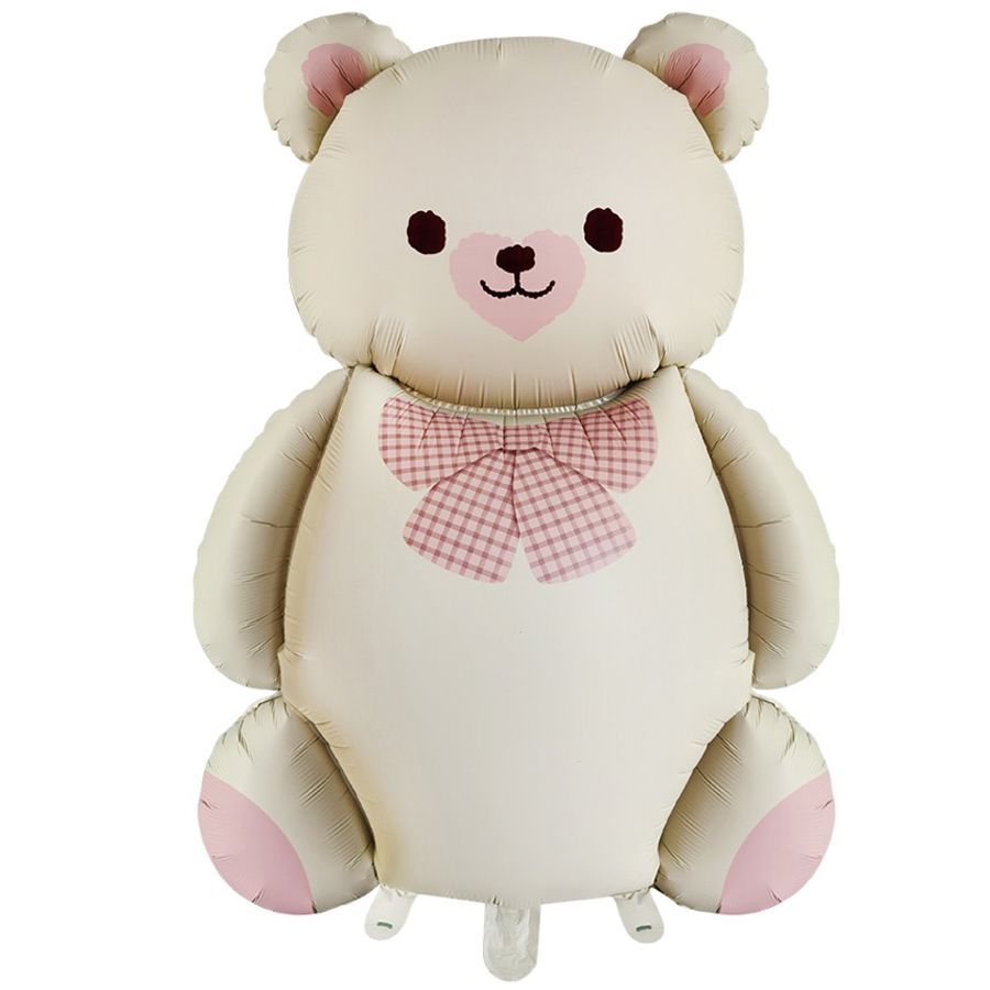 Шар фольга с рисунком 35" "Медведь с бантиком молочный" 90см