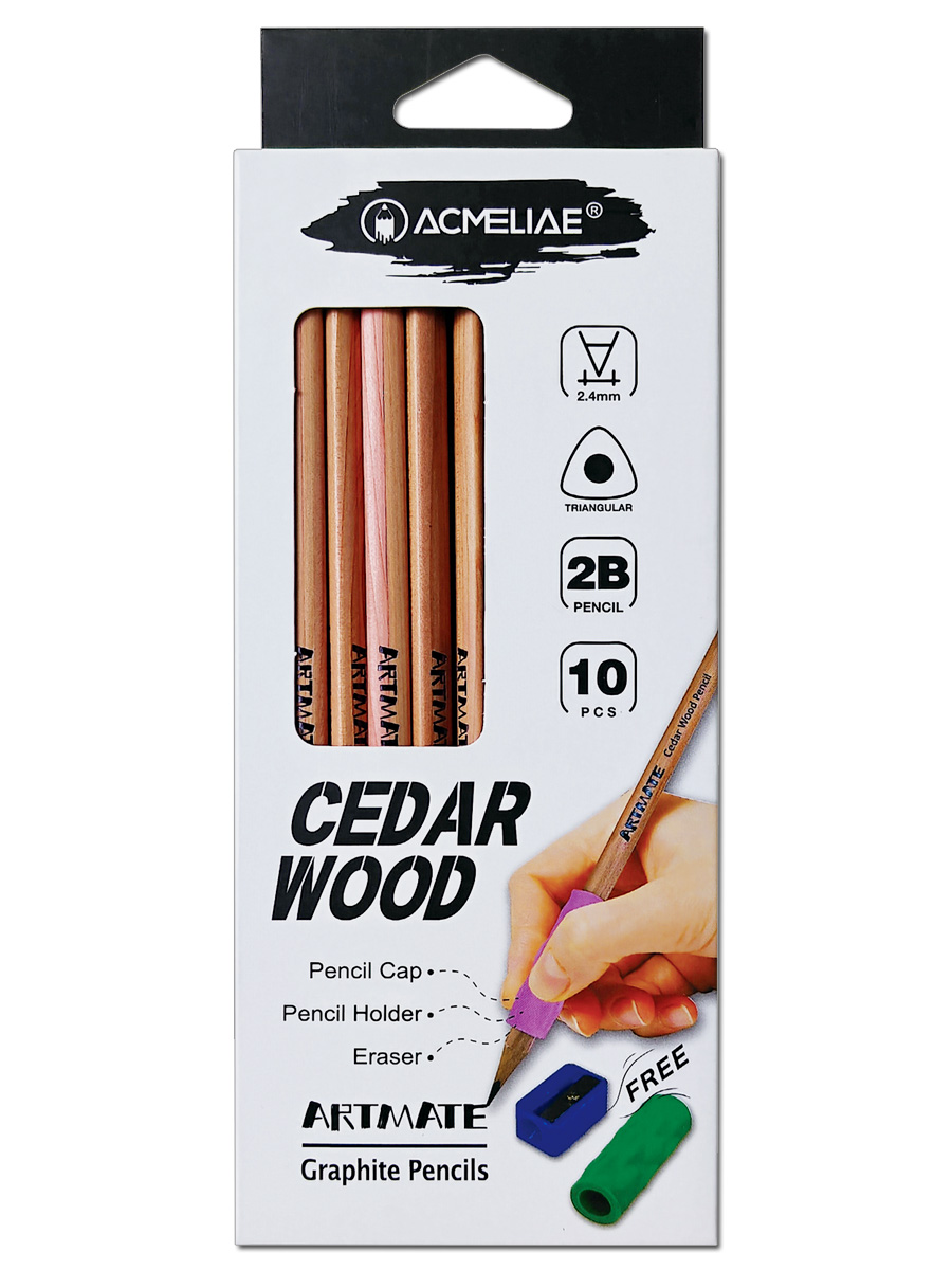 Карандаш  ACMELIAE 2B Cedar трехгранный, ластик точилка