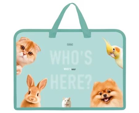 Папка А4 (340*245*35) с ручками, молния, пластик "Кто здесь?"