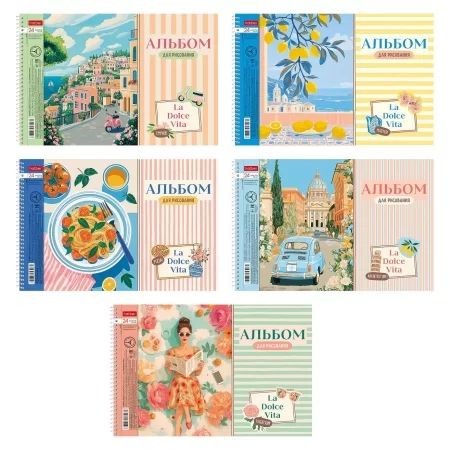 Альбом А4 24л гребень "Dolce Vita. Сладкая жизнь", перф.на отрыв, тисн., 5диз.в блоке, пл. 100 гр/м