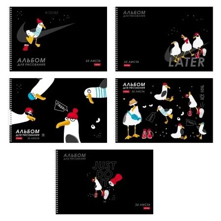 Альбом А4 32л гребень "Приключения чайки" перф.на отрыв, выб.лак., пл. 100 гр/м, 5диз.в блоке