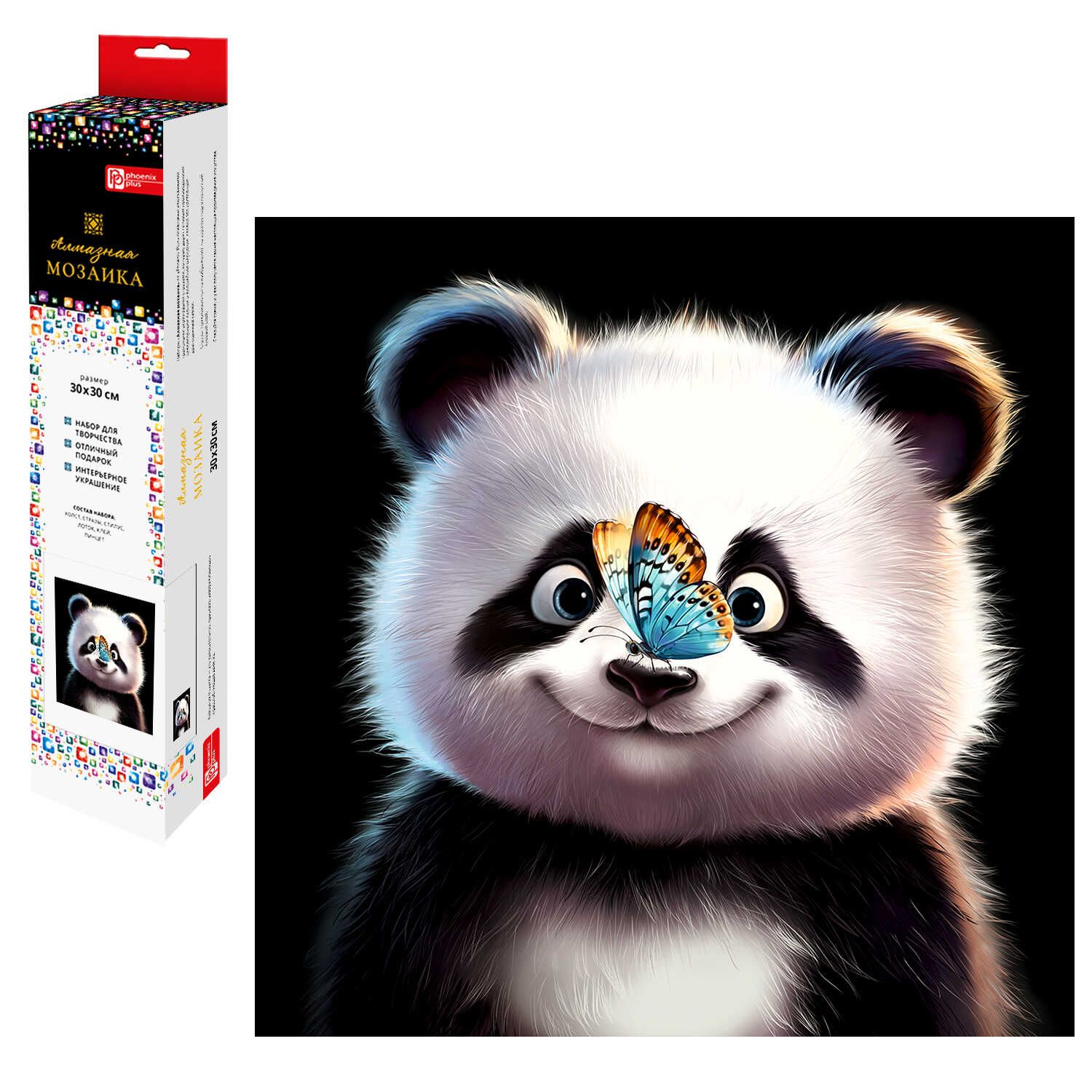 Мозаика алмазная по номерам на холсте (в рулоне) 30*30см "Радостная панда"