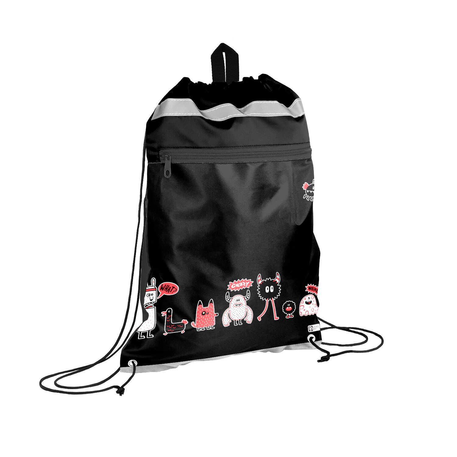 Мешок для обуви 1 отд, 360*480 карман, светоотр. "Монстрики" петля