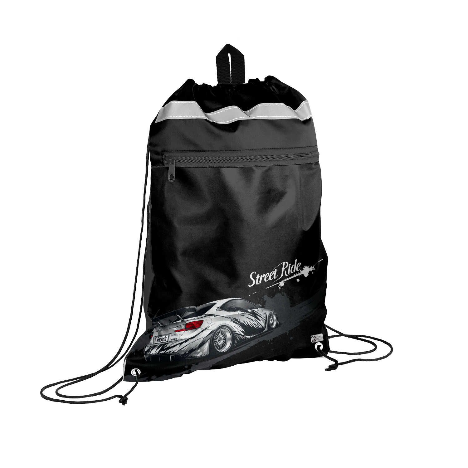 Мешок для обуви 1 отд, 360*480 карман, светоотр. "Белая машина" петля