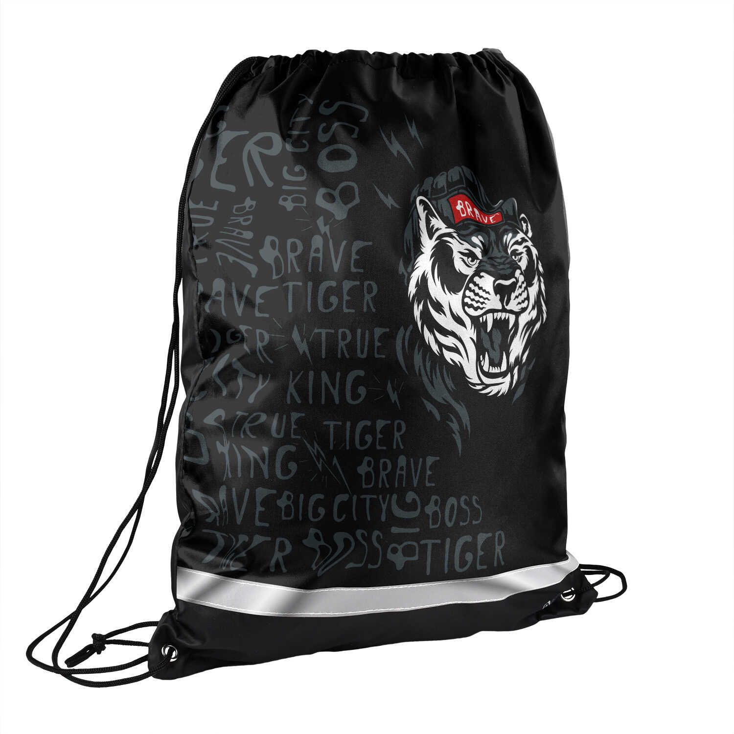 Мешок для обуви 1 отд, 360*480 карман, светоотр. "Дерзкий тигр"