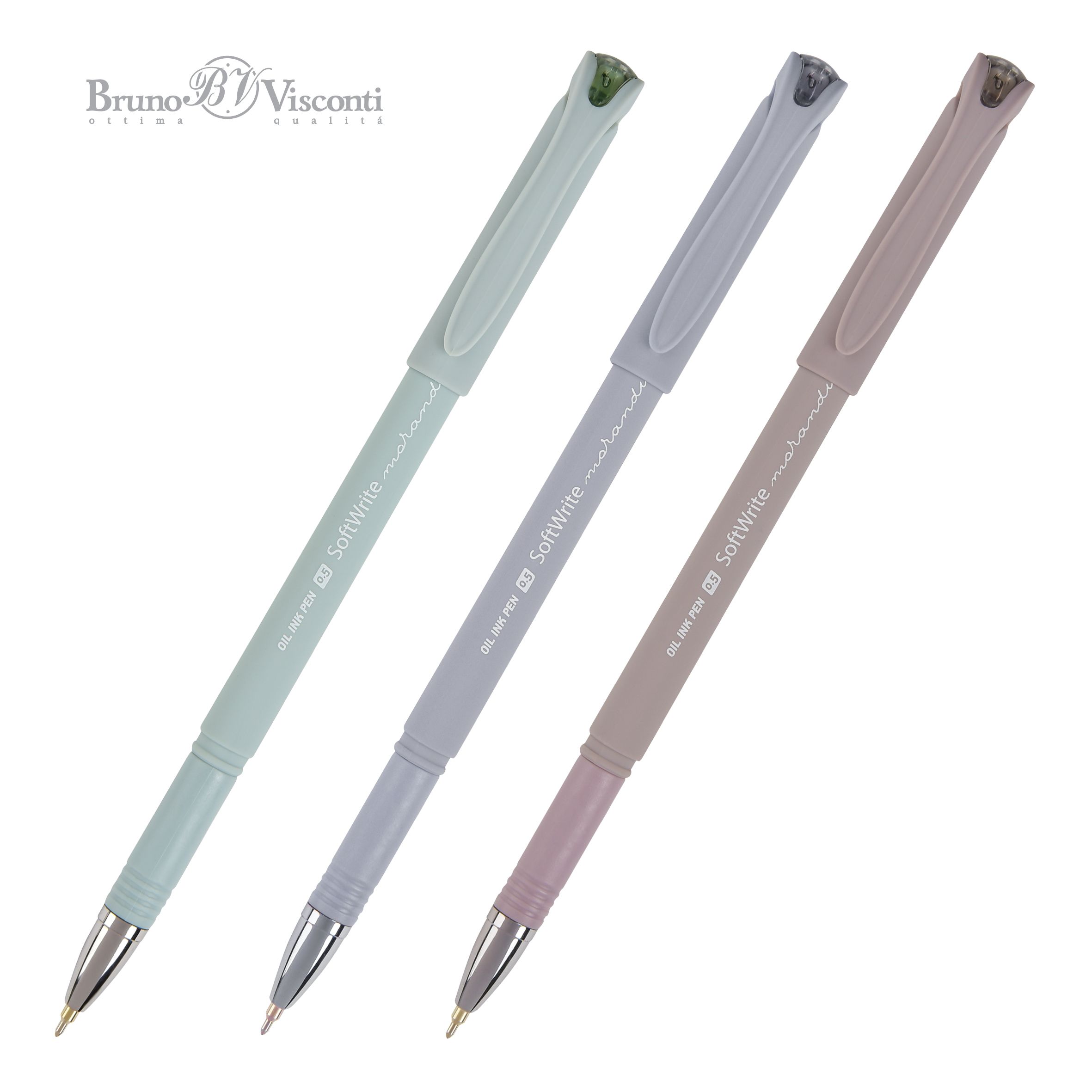 Ручка шар. BV "SoftWrite. Morandi" 0,5мм, синяя, маслян.осн., 3 вида