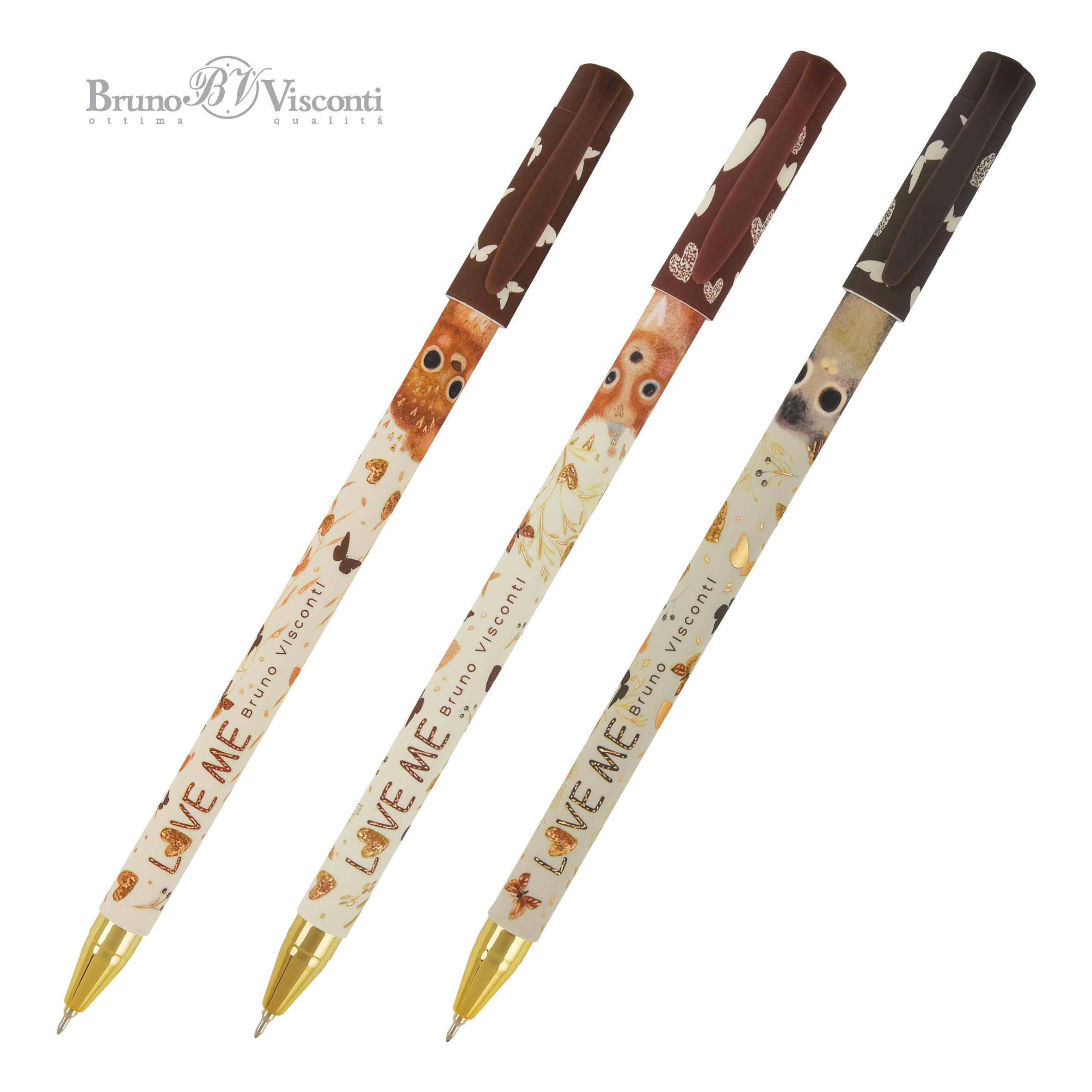 Ручка шар. BV "HappyWrite. Love me. Friends" 0,38мм, синяя, 3 вида