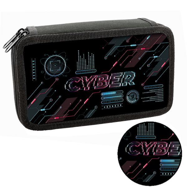 Пенал 2 отд. (190*110*45) молния, лам.картон, 3Dлак "Кибер неон"