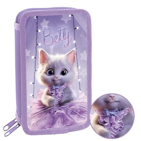 Пенал 2 отд. (190*110*45) молния, лам.картон, 3Dлак "Кошечка Бетти"
