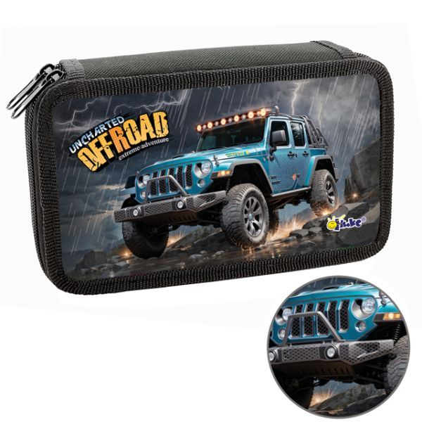 Пенал 2 отд. (190*110*45) молния, лам.картон, 3Dлак "Джип синий"