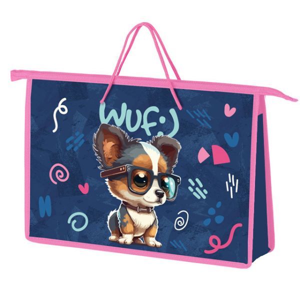 Папка А4 (340*245*75) с ручками, молния, пластик "Стильный щенок"