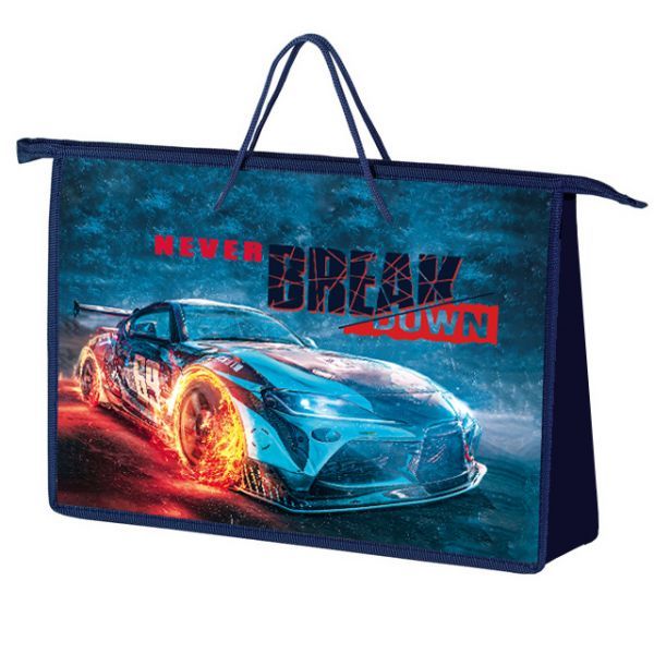Папка А4 (340*245*75) с ручками, молния, пластик "Fire car"