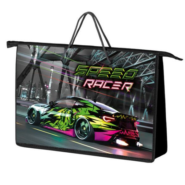 Папка А4 (340*245*75) с ручками, молния, пластик "Speed racer"