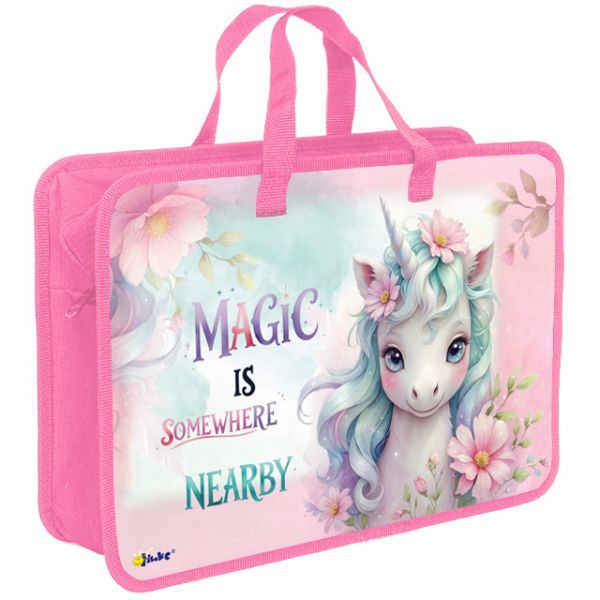Папка А4 (335*300*130) с ручками, молния, пластик "Нежная единорожка"