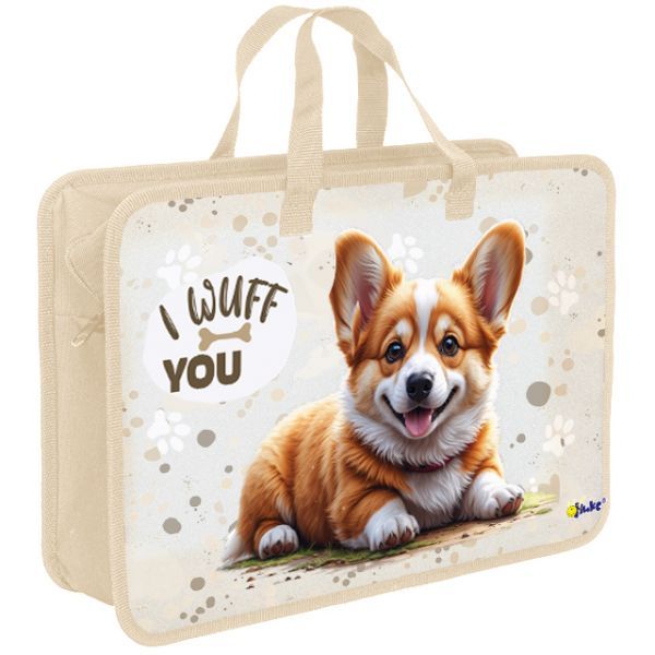 Папка А4 (335*300*130) с ручками, молния, пластик "Забавный корги"