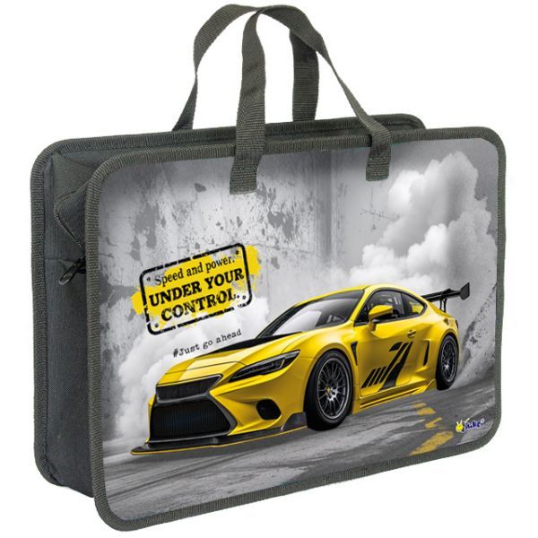 Папка А4 (335*300*130) с ручками, молния, пластик "Скорость и мощь"