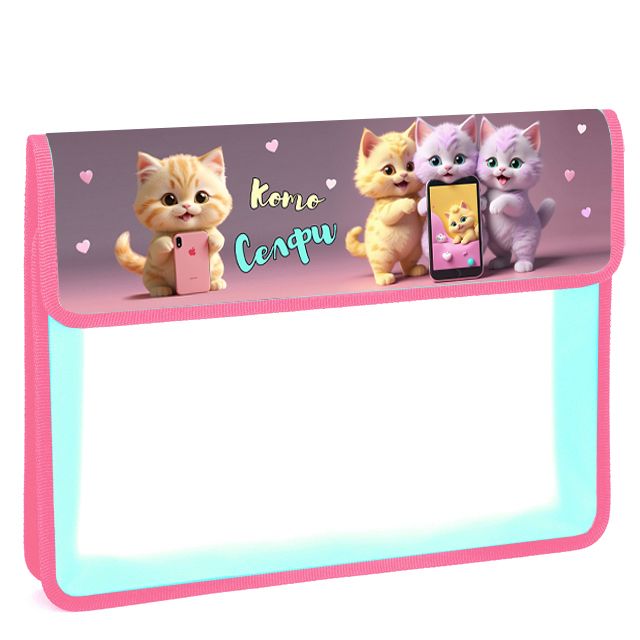 Папка д/тетрад. А4 (340*250*70) на липучке, пластик/ткань "Котоселфи"