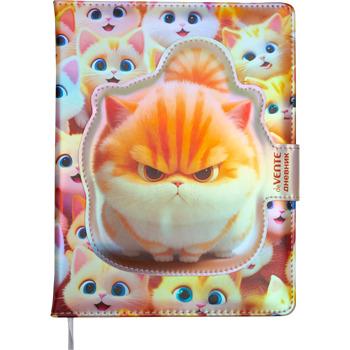 Дневник универсальн. обл. кожзам, тв.пер. " Angry Cat"  с поролоном, магнитная створка.,48л,ляссе