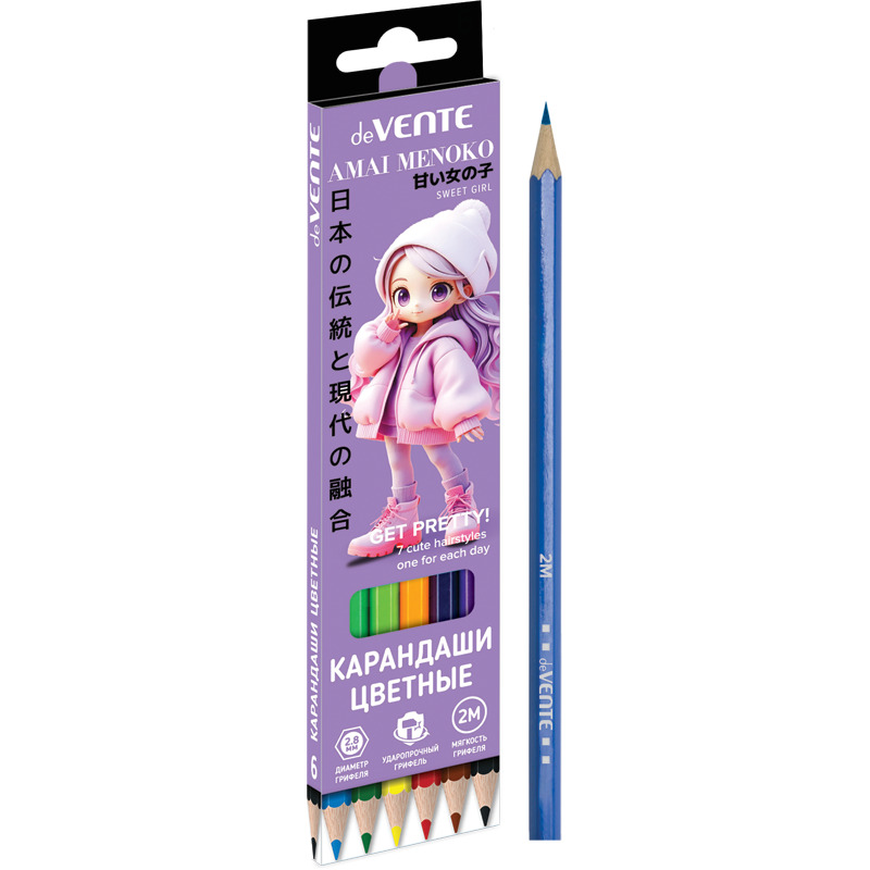 Карандаши цвет.  6цв  deVENTE  Amai Menoko"  2М, шестигранные