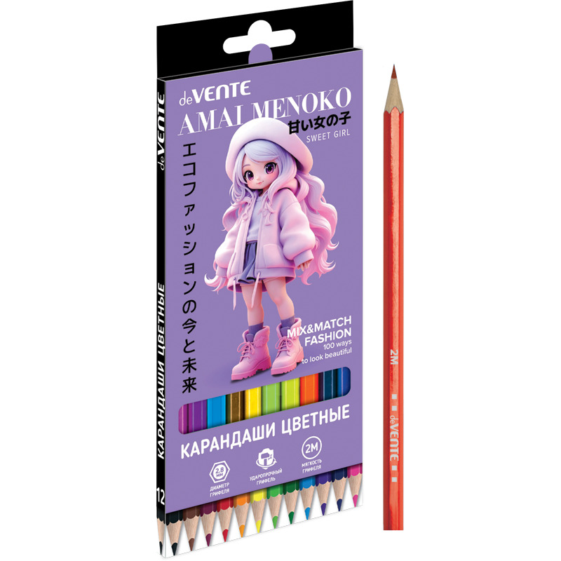 Карандаши цвет. 12цв deVENTE Amai Menoko  2М, шестигранные