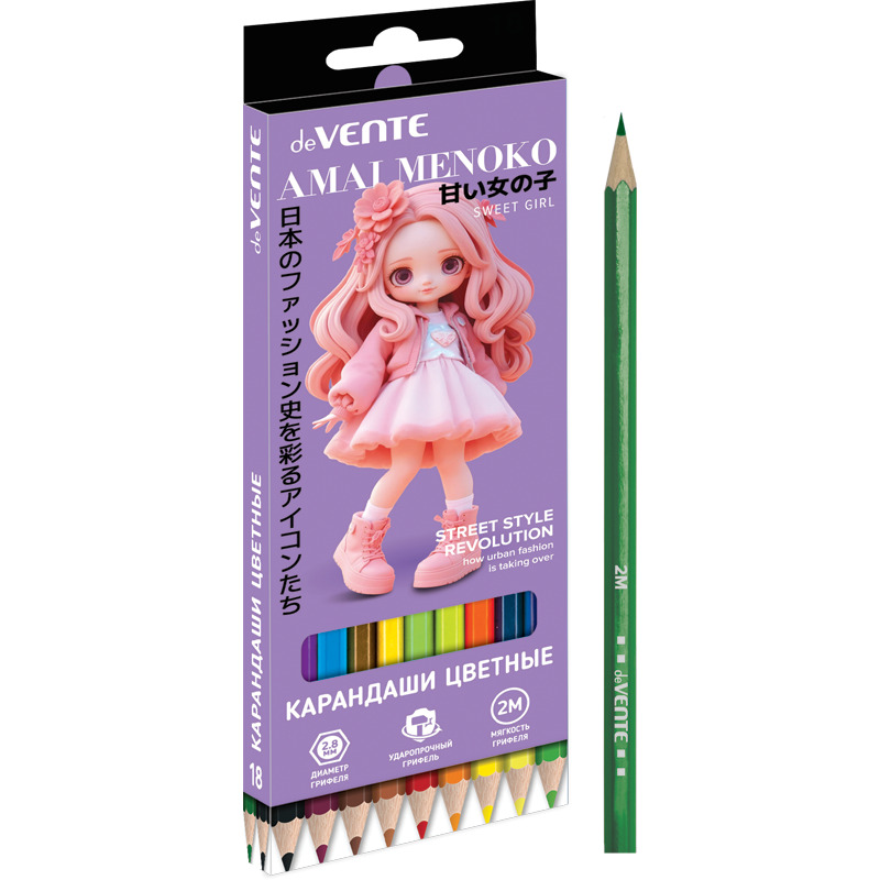 Карандаши цвет. 18цв deVENTE Amai Menoko 2М, шестигранные