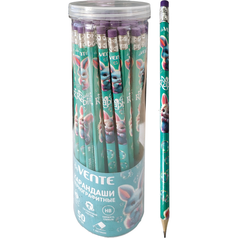 Карандаш deVENTE HB Triolino  Little Rabbit , трёхгранный с ластиком ,туба