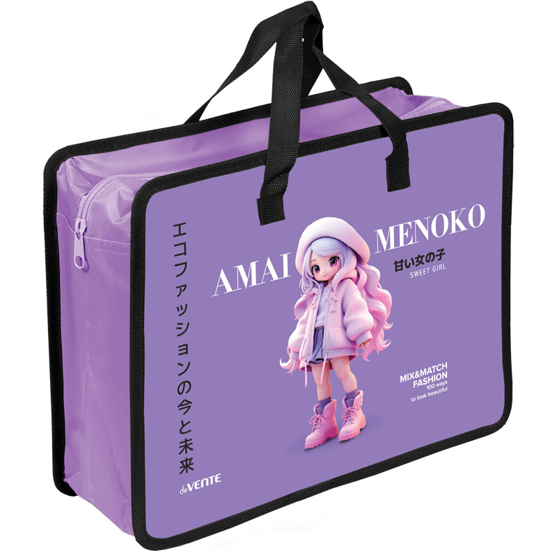 Папка А4 (335*260*100) с ручками, молния, пластик" Amai Menoko"