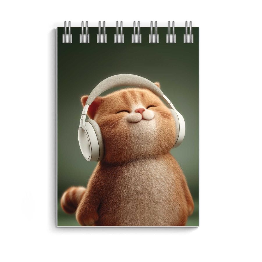 Блокнот А7  40л гребень "Кот в наушниках" кл., УФ-лак